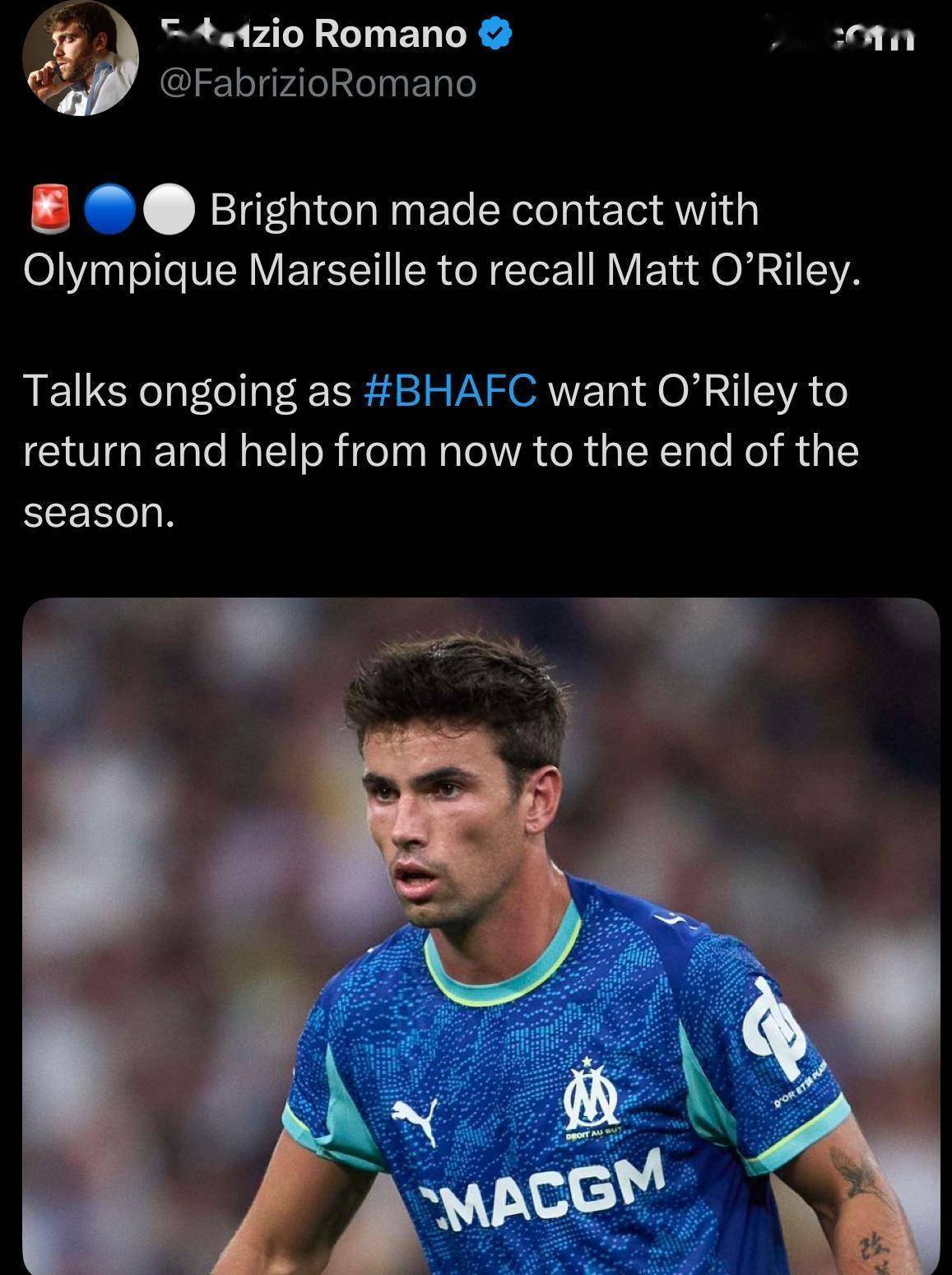 奥赖利紧急回归布莱顿，中场变阵的信号